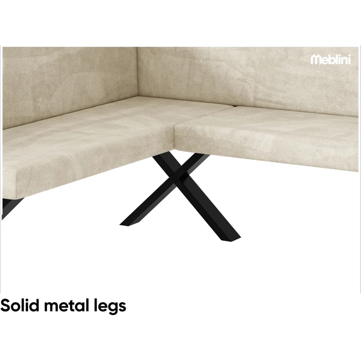 MEBLINI Eckbank für Esszimmer - Küchenbank - Essecke - Sitzecke Küche - TONI - X-Beine 128x168x87cm Links - Creme Samt – Bild 6