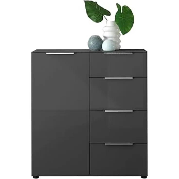 Stella Trading Kommode SANTORIN Anthrazit mit Glasfront, 90 x 99 x 40 cm (B/H/T), Holzwerkstoff
