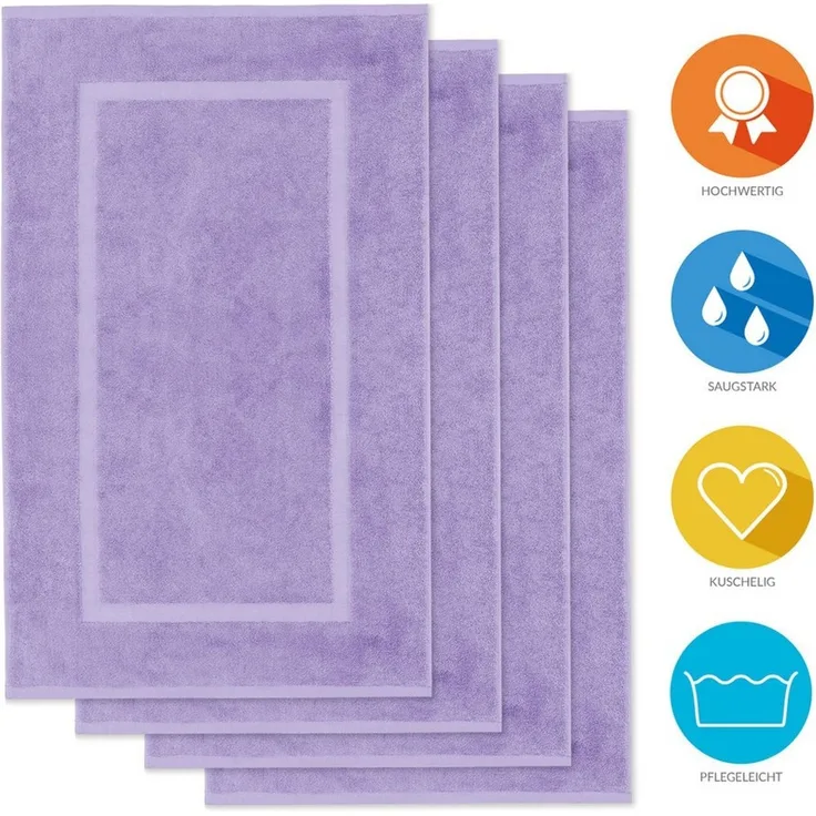 Lavea Badematte 4er Set Badeteppiche Elena Frottee 50x80 cm Badvorleger, 100% Baumwolle, 500 g/m² Frottier, weich & saugstark, pflegeleicht