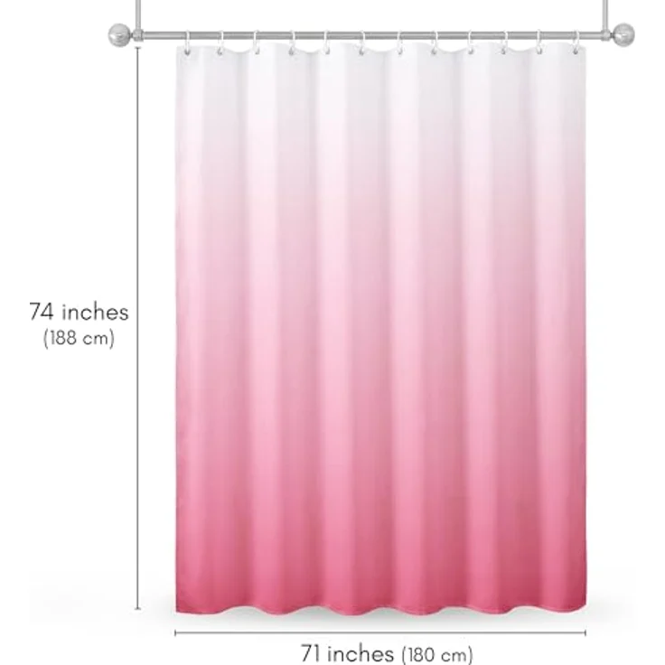 Americanflat Duschvorhang, 100% Polyester, wasserabweisend, mit Metallösen und 12 Duschvorhangringen, Farbverlauf, 180 x 180 cm, Rosa – Bild 3