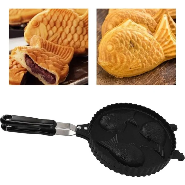FOUORTUNATE-BEE Backstein Taiyaki Form Fischwaffeleisen Antihaft Backform für Taiyaki, Für Küche Camping Reisen Café Dessert und Kuchenzubereitung – Bild 1