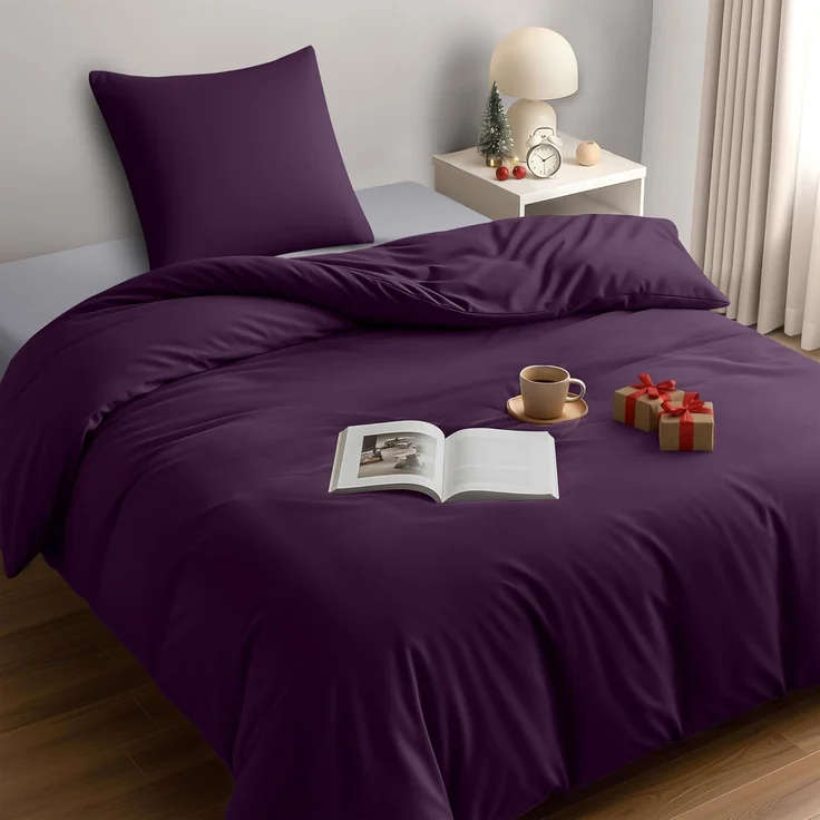 Utopia Bedding Bettwäsche 135x200 Set - Mikrofaser Bettbezug 135x200 cm + 1 Kissenbezug 80x80 cm - Lila – Bild 1