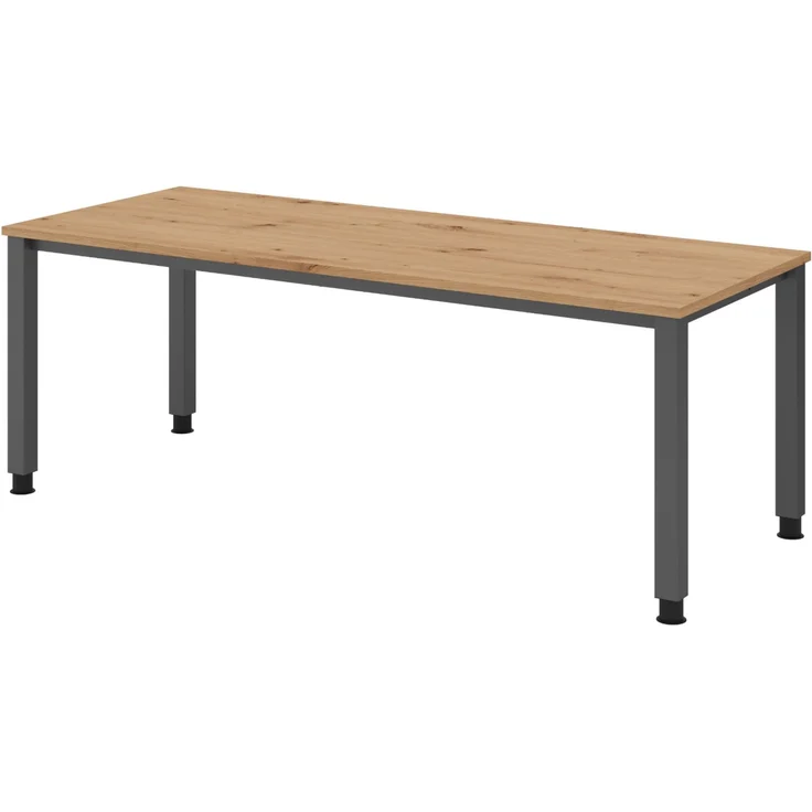 bümö manuell höhenverstellbarer Schreibtisch 200x80 cm in Asteiche, Metall-Gestell: Graphit - PC Tisch höhenverstellbar & belastbar bis 140 kg, Büro- und Computertisch, QS-20-R-G – Bild 1