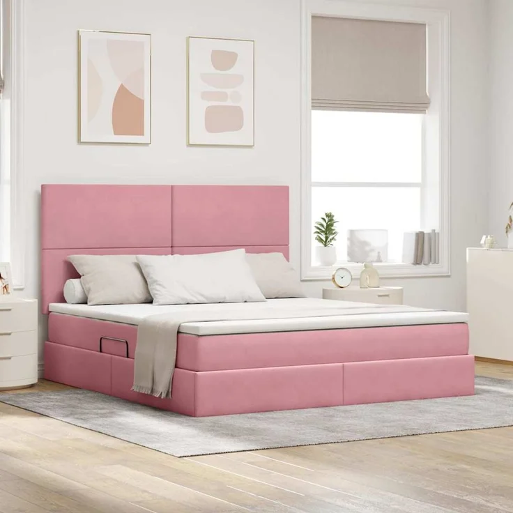 vidaXL LED-Speicherbett mit Matratze Rosa 160 x 200 cm Samt 3372620 – Bild 1