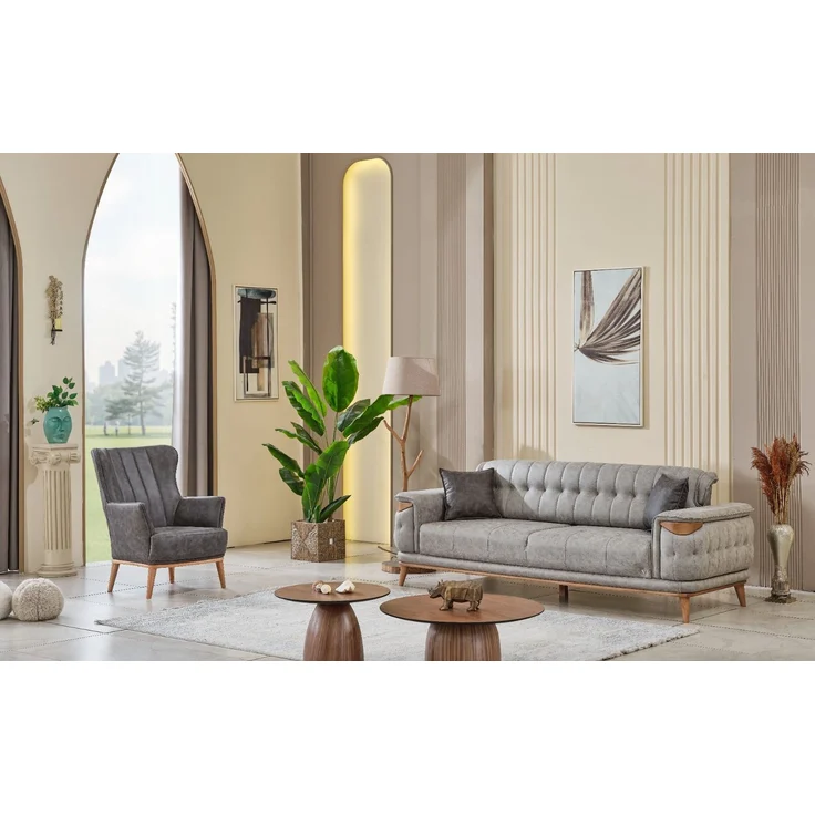 Sitzgruppe/Sofa Set - Wohnzimmergarnitur "Liliandra" 3+3+1-Hellgrau – Bild 3