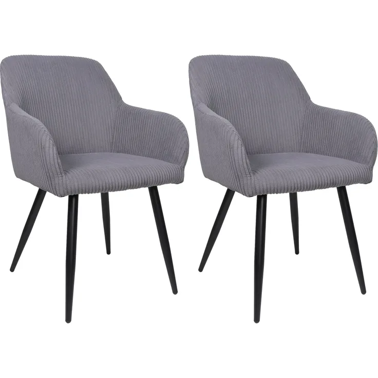 Albatros Esszimmerstuhl SILA – 2er Set Polsterstühle mit Armlehnen, Cord-Bezug | Küchen- & Esszimmerstühle für Küche, Wohnzimmer & Esszimmer | Esstisch Stühle | Grau