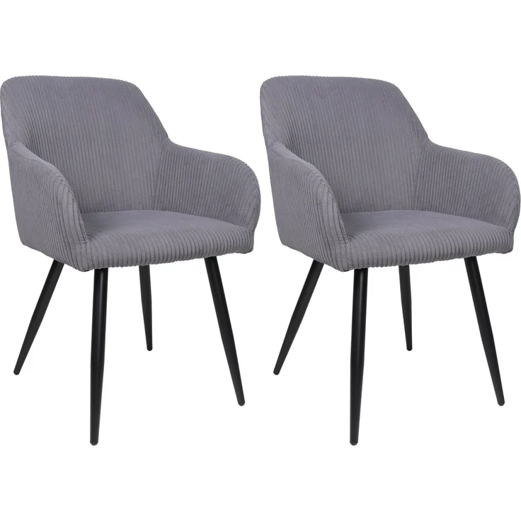 Albatros Esszimmerstuhl SILA – 2er Set Polsterstühle mit Armlehnen, Cord-Bezug | Küchen- & Esszimmerstühle für Küche, Wohnzimmer & Esszimmer | Esstisch Stühle | Grau – Bild 1