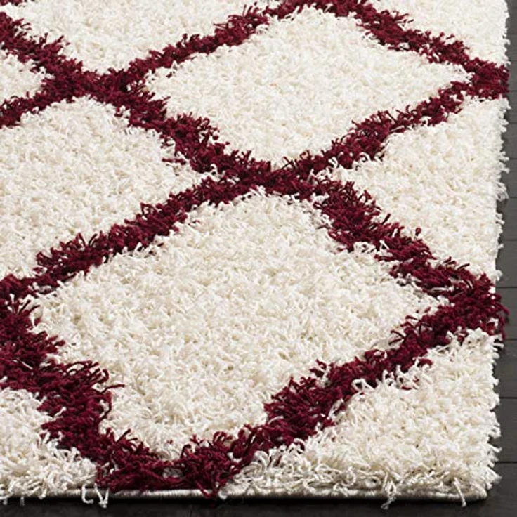 SAFAVIEH Zottelig Teppich für Wohnzimmer, Esszimmer, Schlafzimmer - Dallas Shag Collection, Hoher Flor, Elfenbein und Rot, 183 X 274 cm – Bild 3
