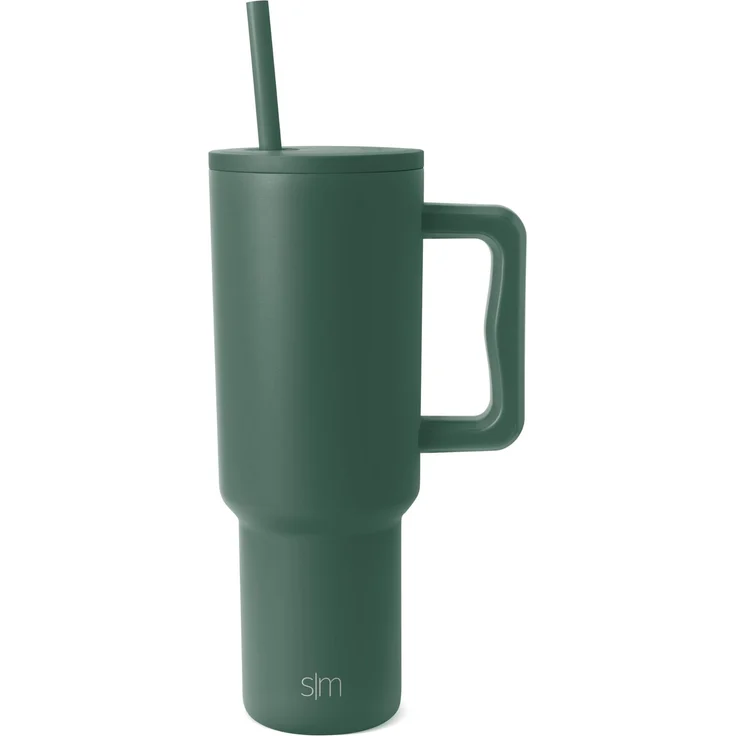 Simple Modern Thermobecher mit Strohhalm und Griff | Isolierter Edelstahl-Trinkbecher Eiskaffee-Reisebecher | Geschenke für Frauen und Männer | Trek | 1180ml | Forest