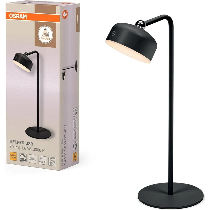 OSRAM LED-Tischleuchte, 1,8W, 3000K, 100lm, warmweiß, Dimmbar, IP20, schwarz
