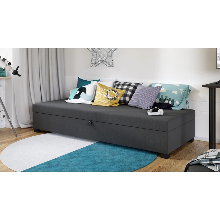 Einzelbett Misti - Sofa mit Bettkasten, Schlafsofa, Bettsofa, Farbauswahl, Bettgestell, Komfortbett, Bett für Jugendzimmer, Schlafmöbel (Graphit (Lux 06)) – Bild 1