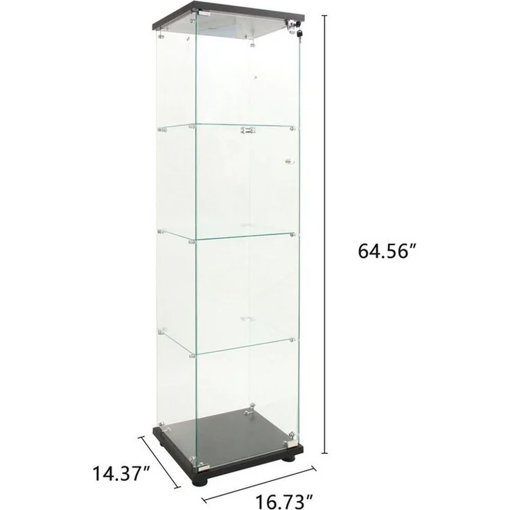 Simurq Glasvitrine mit LED Beleuchtung Standvitrine mit Glastür,Eckvitrine Glas (1-2 Packungen, Vitrinenschrank mit 1 türen,Schloss) Glas vitrine aus Gehärtetes Glas,Sammlervitrine Stehend – Bild 2