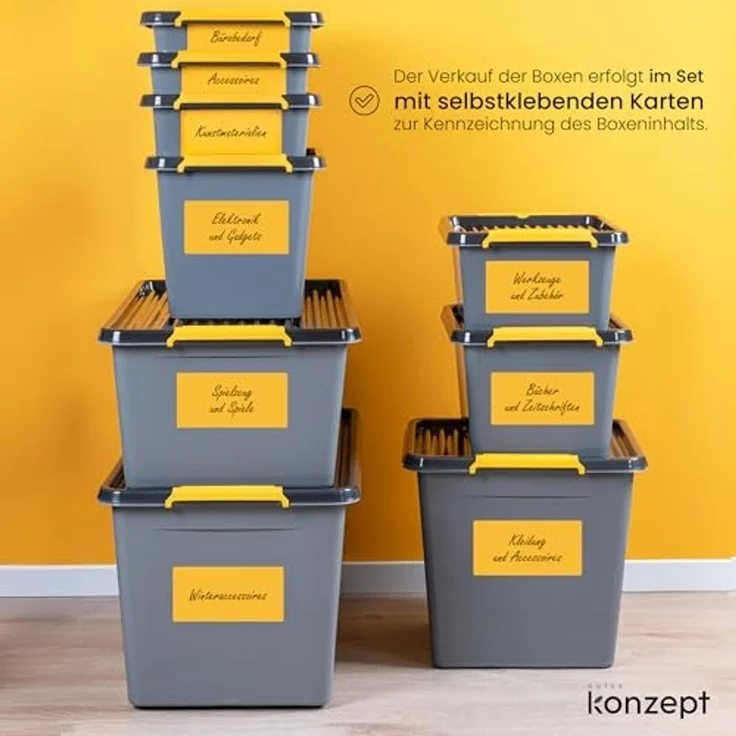 KONZEPT Aufbewahrungsbox mit Deckel, Stapelbox Set 2 Stk. für Keller, Werkstatt, Garage (2er Set), Stapelbare Boxen in verschiedenen Größen – Bild 4