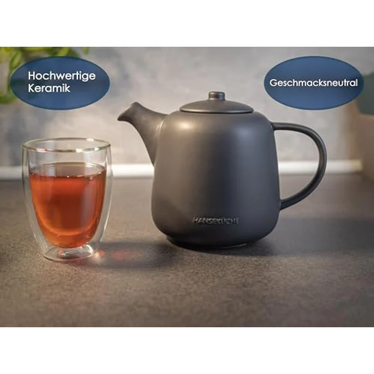 Hanseküche Teekanne Teekanne (1L), 1.3 l, (Teekanne, 1-St, inkl. Edelstahlsieb), Hochwertiges Material, Edelstahlsieb, Ergonomischer Griff – Bild 3