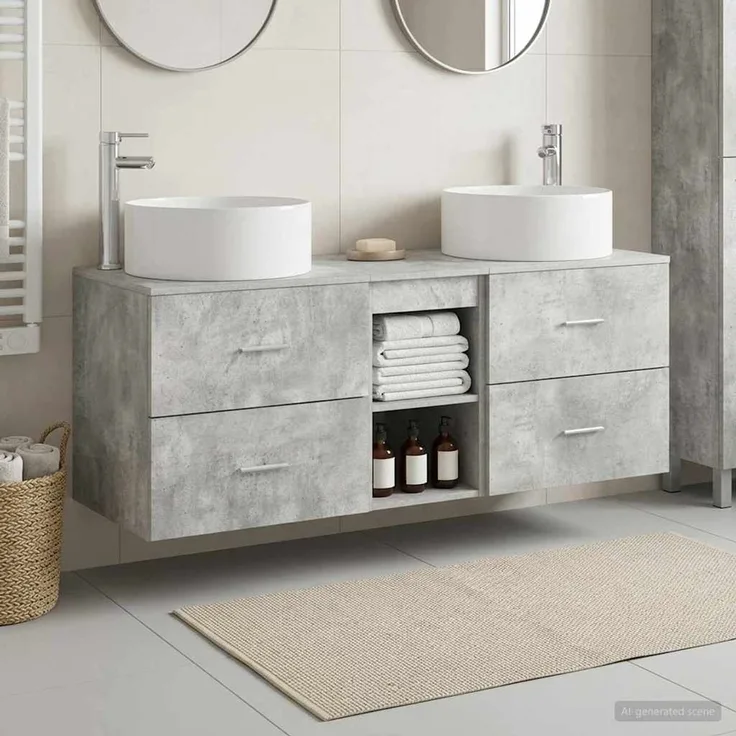 vidaXL Badezimmerschrank-Set 3 stk. Betongrau 129 x 44,5 x 80 cm 3405950