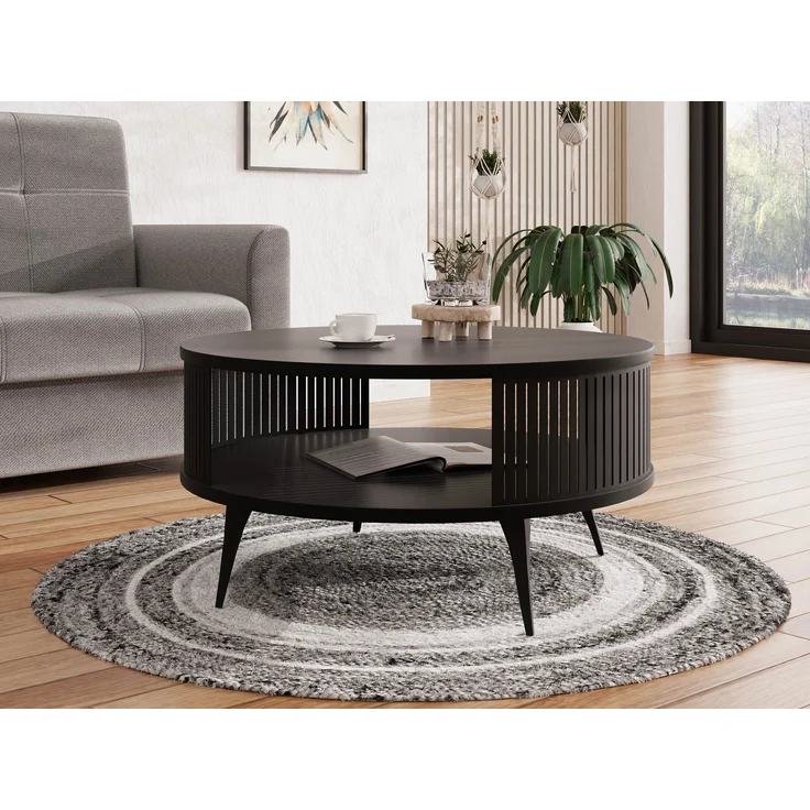 Mirjan24 'Rajkon' Couchtisch, Beine und Seiten aus Stahl (Farbe: Schwarz / Schwarz Molet), 75 x 75 x 44 cm