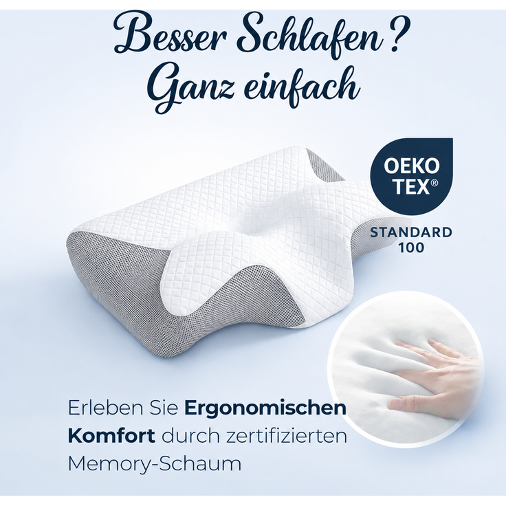 YaLiva_Decor® Kopfkissen ergonomisch, orthopädisch gegen Nackenschmerzen & mit Memory Foam, Grau, 62 x 34 x 12 cm – Bild 4