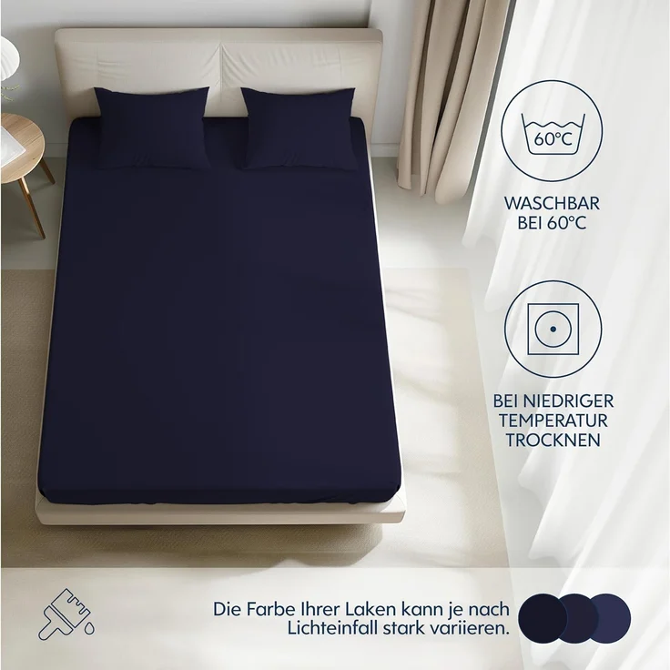 Dreamzie Premium Spannbettlaken 80x160 cm, Spannbetttuch für Dicke Matratzen bis zu 12 cm, Bettlaken 100% Jersey Baumwolle, 150 g/m², Oeko-TEX Zertifiziert - Dunkelblau – Bild 5