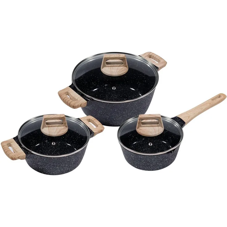 KING Topf-Set Essential, Aluminium (Set, 6-tlg, 1x Kochtopf Ø 20 cm, 1x Kochtopf Ø 24 cm, 1x Stielkasserolle Ø 18 cm), Induktion
