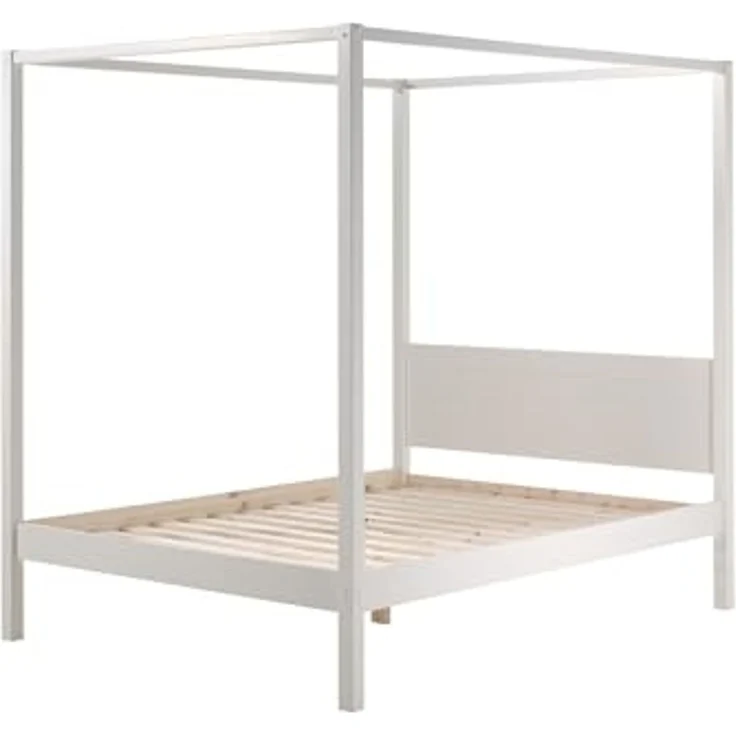 Himmelbett Alysa Vipack inkl. Rolllattenrost + Himmelgestänge Kiefer massiv FSC zertifiziert 140×200 cm Weiß – Bild 1