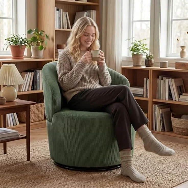 HOMCOM Sessel Breiter Sitz Relaxsessel (Moderner Polstersessel, 1-St, Relaxsessel), 360° drehbar, Cordstoff, ergonomisch – Bild 7