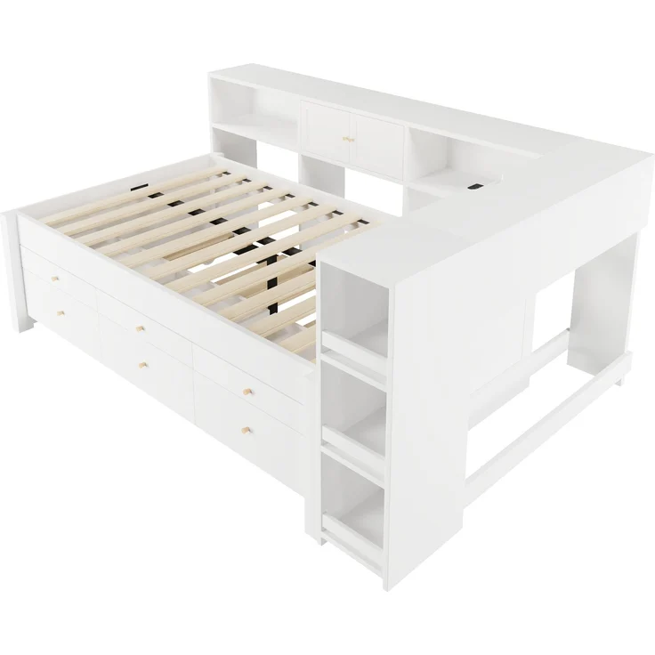 EINHOM 90x200 cm Holzbett mit USB-Ladeanschluss, 3 Schubladen und ausziehbarem Gästebett, Stauraumbett (Ohne Matratze) – Bild 7
