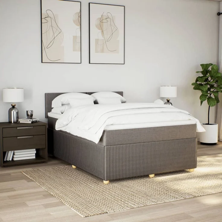 vidaXL Boxspringbett mit Matratze Taupe 160x200 cm Stoff 3289804 – Bild 4