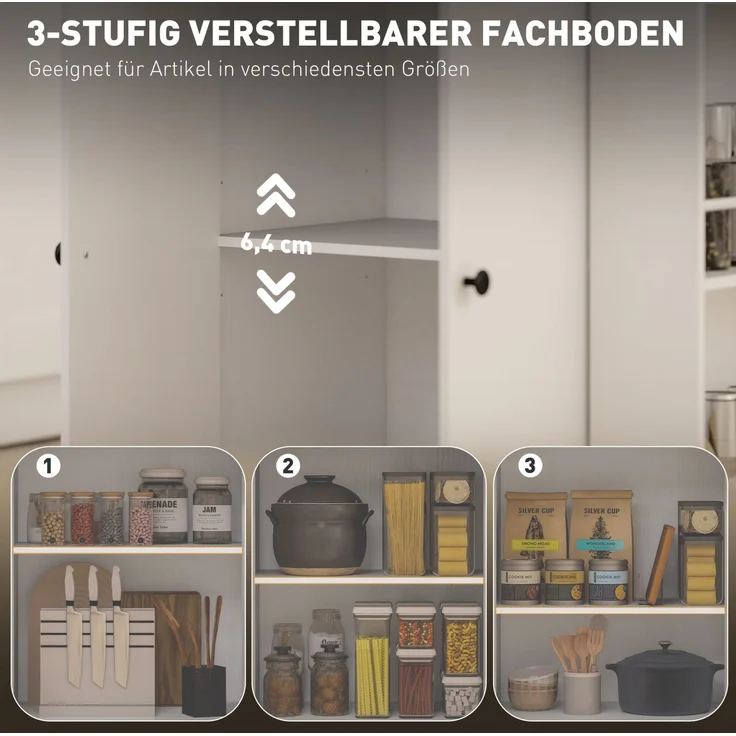 Küchenwagen 82cm×38cm×86.5cm mit Rollen, Schublade und Schrank – weiß mit Arbeitsplatte in Eichenholzdekor – Bild 6