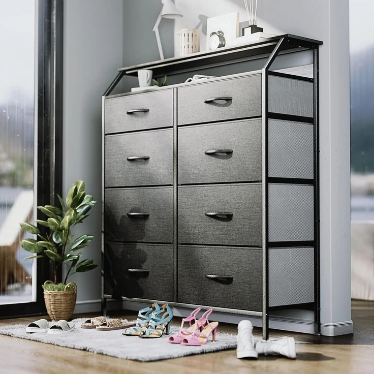 YITAHOME Kommode,Kommode mit 8 Schubladen,Stoffschubladen mit Griffen,Kommodenschrank mit Stabiler Stahlrahmen,Dauerhaft,Schwarz Grau – Bild 6
