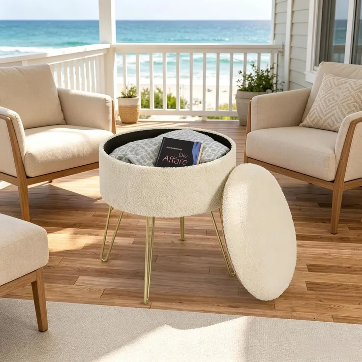 Fußhocker,Beistelltisch,Runder Hocker mit Aufbewahrungsraum,Couchtisch,Umkleidetisch Hocker(nur mit 1Pcs Fußhocker)--Beige--39x39x44cm--YOUDENOVA