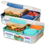 Sistema TO GO Bento-Box Cubes | 1,25 L | Brotdose für Pause mit Fächern und Snackbox | BPA-frei | 2 Stück | Minty Teal & Ocean Blue