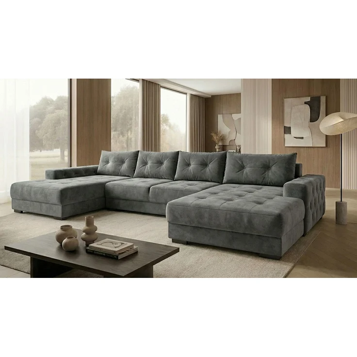 Ecksofa MODENA 320 cm x 185 cm – Stoff: CASABLANCA Grau 14 Farbe: Grau – Bild 2