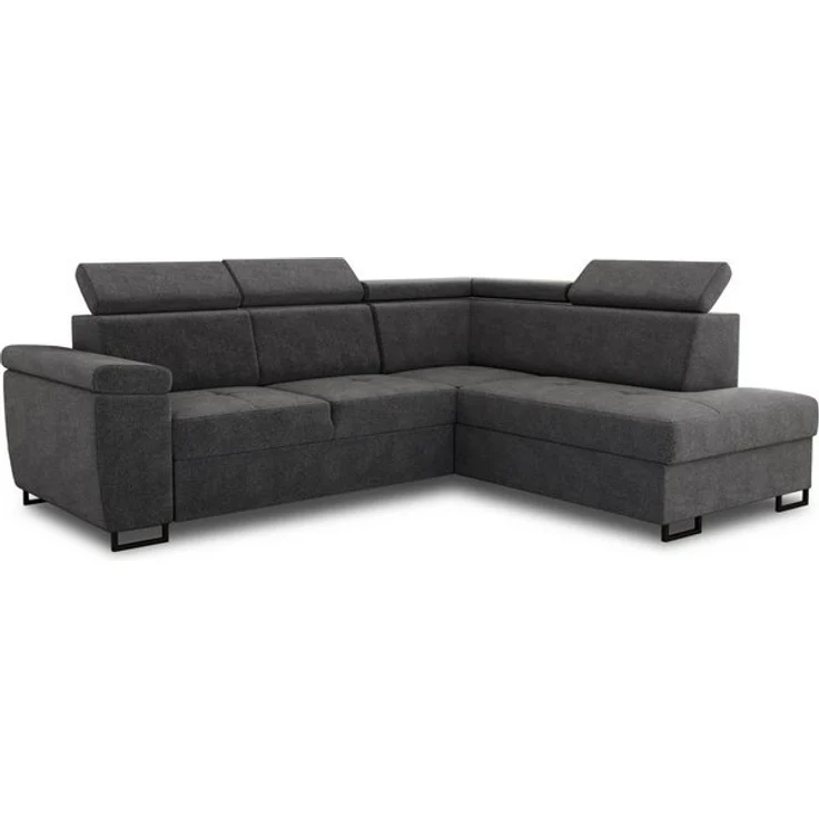 Ecksofa Natan mit Schlaffunktion und einstellbare Kopfstützen - Wohnlandschaft mit Metallfüßen, Couchgarnitur, Bettkasten, Sofa (Ecksofa Rechts, Dunkelgrau (Kronos 22)) – Bild 4