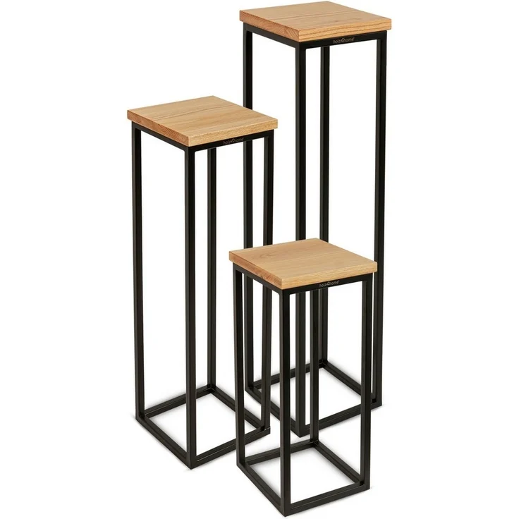 3er Set Blumenständer - Eiche natur / Schwarz - 50cm | 70cm | 90cm – Bild 1
