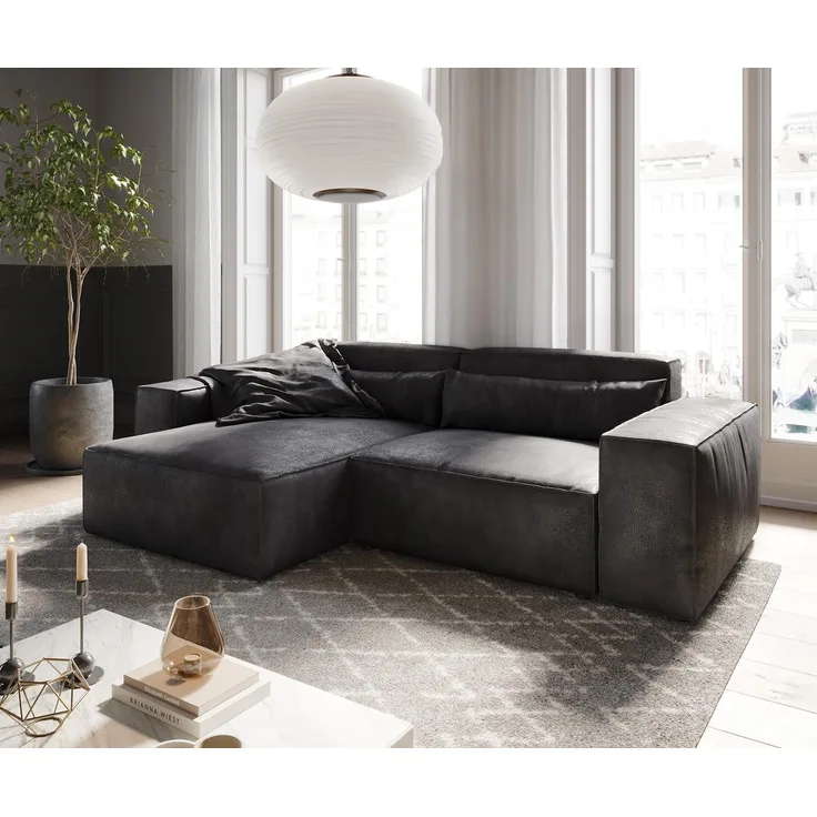 Ecksofa Sirpio 230x155 cm Lederimitat Vintage Anthrazit Recamiere variabel