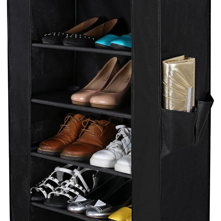 10 Schicht staubdichtes Schuhregal Schuhschrank Regale für ca. 27 paar Schuhe Beige 58 x 28 x 160cm Schwarz RXJ10H – Bild 4