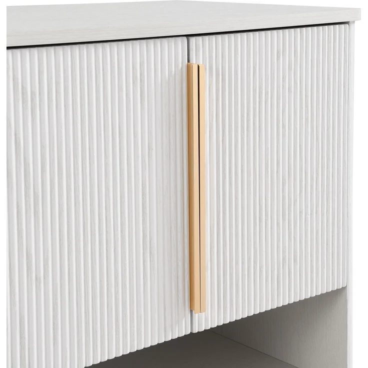 Schuhschrank 60 cm in weißer Holzoptik, mit goldfarbenen Griffen, 2 Türen, verstellbaren Böden und offenem Fach – Bild 9