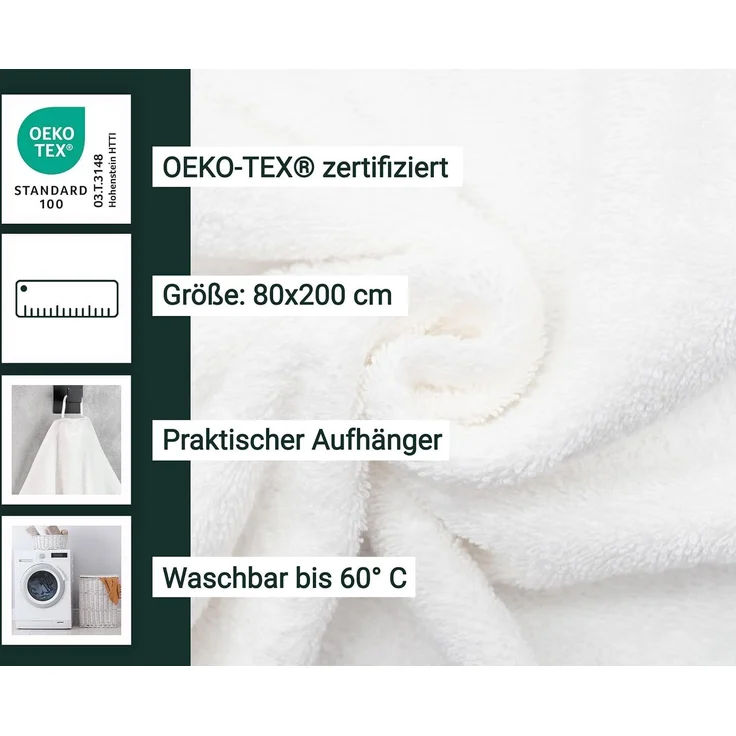 ZOLLNER Saunatuch aus Baumwolle, 100% Baumwolle, 80x200 cm, weiß – Bild 2