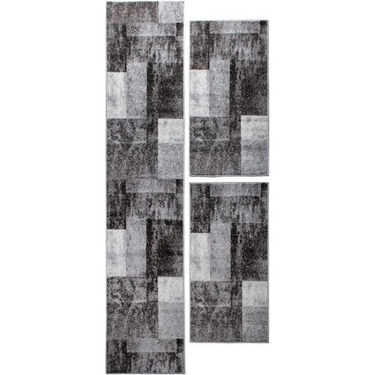 oKu-Tex Bettumrandung PHOENIX, Bettvorleger-Set, 3-tlg. Schlafzimmer, Höhe 11 mm, (Set, 3-tlg. 1 x 67 x 340 cm + 2 x 67 x 140 cm), Bettumrandung 3 teilig, weicher Kurzflor, modernes Design, meliert – Bild 4