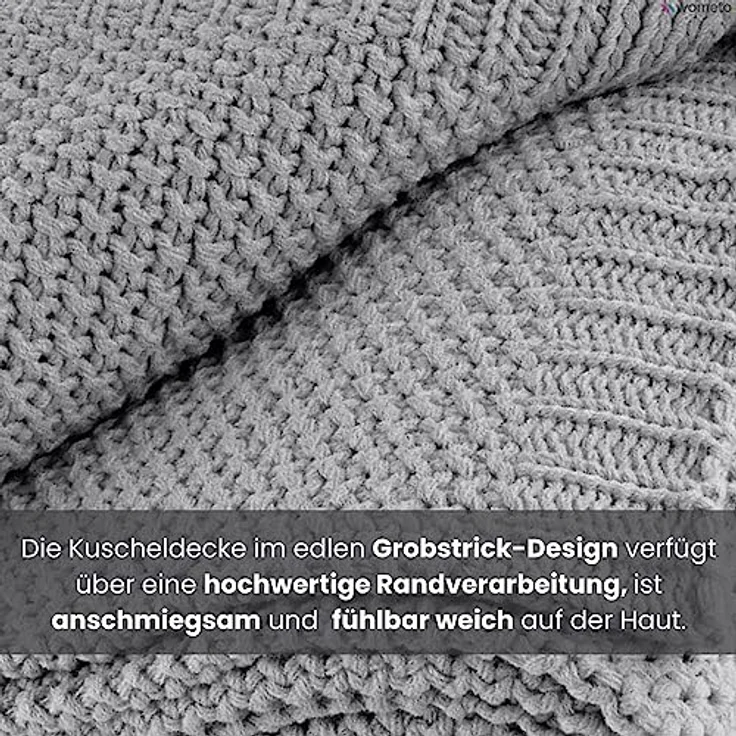 wometo Strickdecke, Grau, 140x190 cm, Oeko-Tex® zertifiziert, super weich und pflegeleicht, Wohntextilien – Bild 5