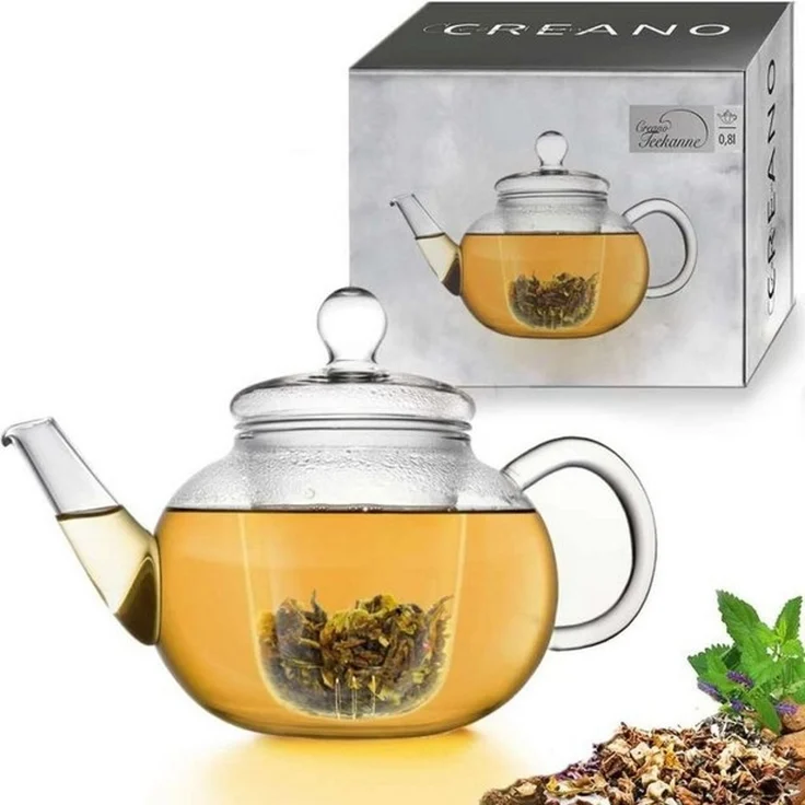 Creano Teekanne Creano Teekanne aus Glas 0,8l - Glasteekanne mit Glas-Sieb und Deckel, 1x Glasteekanne mit Glassieb – Bild 4