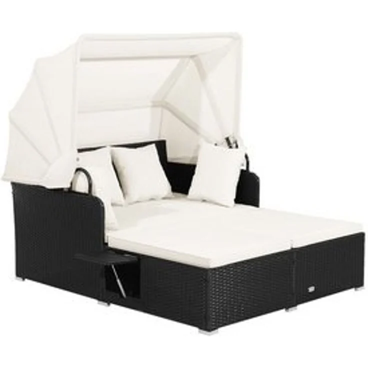 COSTWAY Loungebett, Rattan, 2-Personen, mit einziehbarem Sonnendach, Kissen – Bild 6