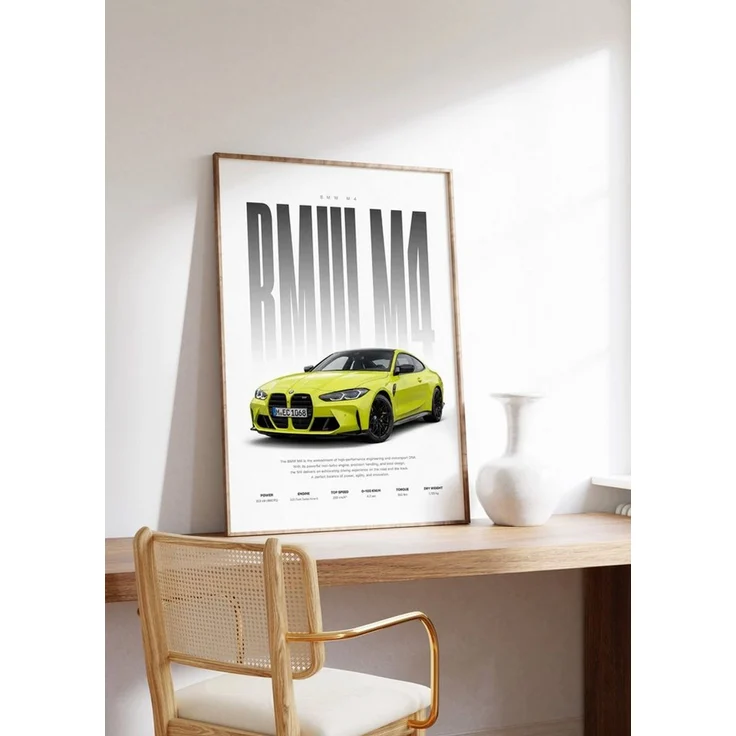 JUSTGOODMOOD Poster Sportwagen Gelb Geschenkidee Performance Coup Wandbild Deko Print ohne, (1 St) – Bild 3