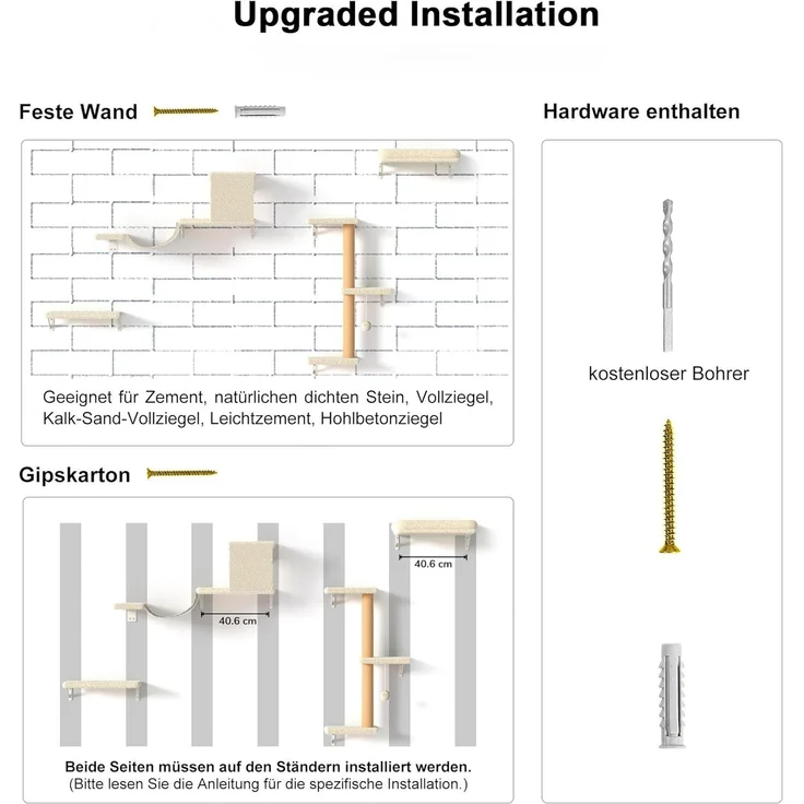 FUKUMARU Kletterwand Katzen Set, 10-teilig Katzen Kletterwand Set, aus robuster Multiplexplatte，Hängematte Katze mit Katzenhaus, Katzenbrücke, Katzenbaum, Katzentreppe bis zu 18 kg, Beige – Bild 7