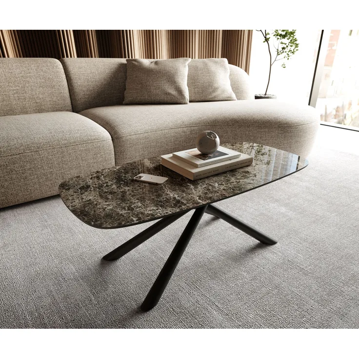 Couchtisch Edge Boot 100x50 cm Keramik Emperador Extra Lucidato Dunkelbraun Sarity Metall Schwarz