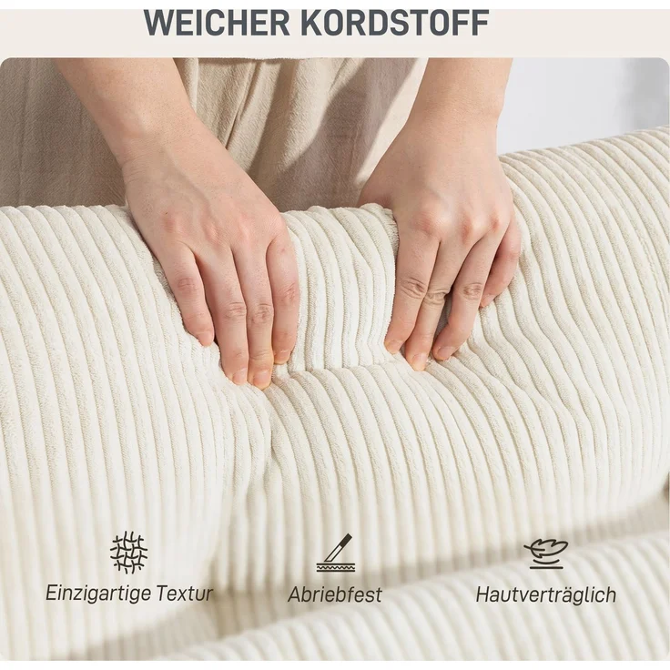 Sofa-Bett mit Kissen, Schaumstoff, zum Bett umwandelbar, Becherhalter, Cremeweiß--Cremeweiß--147x114x86cm--YOUDENOVA – Bild 6