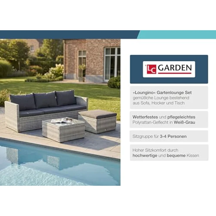 LC Garden Gartenlounge-Set Loungino Balkonmöbel für 3-4 Personen Lounge, (3-tlg) – Bild 4