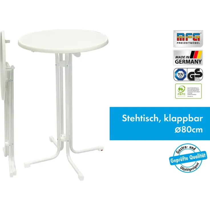 MFG Stehtisch klappbar mit wetterfester Melamin-Platte, MDF/Stahlrohr weiß, 110 x 80 cm – Bild 2
