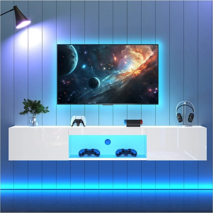 STILVORA Lowboard mit LED,Wandmontierter TV-Schrank Fernsehschrank mit Hochglanz (TV-Schrank hochglanz, TV-Board, 1 St, Breite:160cm), mit LED-Beleuchtung, Bluetooth-APP-Steuerung – Bild 2