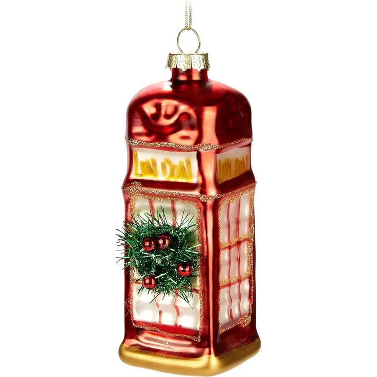 BRUBAKER Christbaumschmuck Telefonzelle UK - Handbemalte Weihnachtskugel aus Glas 13 cm Baumkugel (1-tlg), England Weihnachtsdekoration - Mundgeblasener Weihnachtsschmuck Figur – Bild 3